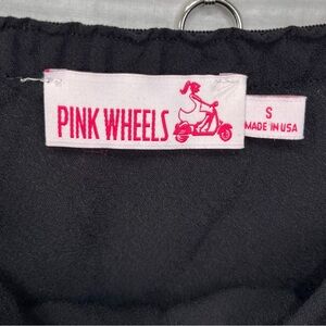 Vintage Black Slip Rayon Crepe Pink Wheels Simple Pull On Midi Slip Skirt Small